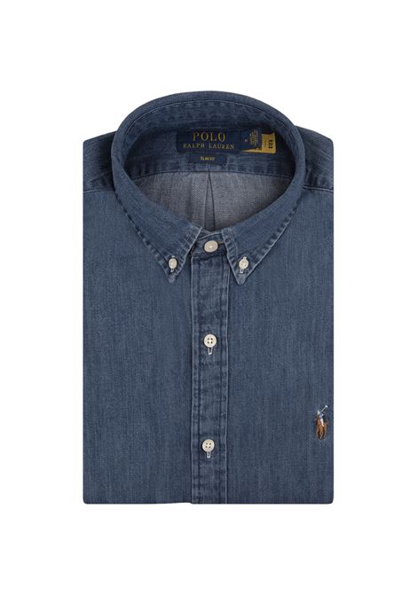 RALPH LAUREN Camicia Slim Fit In Denim Con Pony Ricamato - RALPH LAUREN