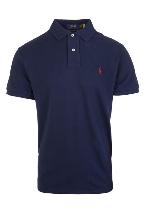 RALPH LAUREN Polo in Piquet Slim-Fit Blu Navy e Rossa - RALPH LAUREN