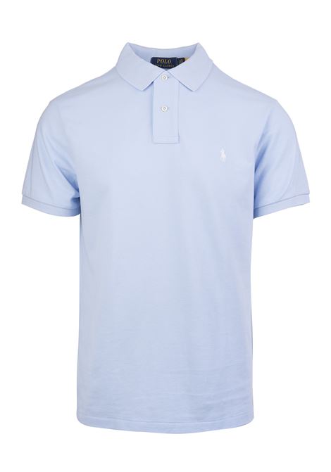 RALPH LAUREN Polo in Piquet Slim-Fit Azzurro Cielo e Bianca - RALPH LAUREN