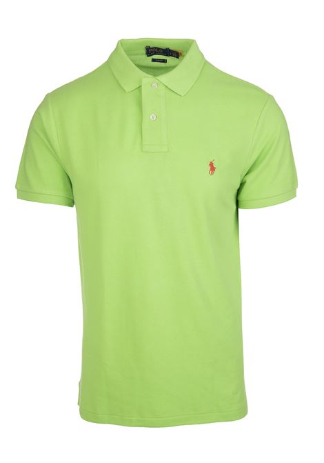 RALPH LAUREN Polo in Piquet Slim-Fit Verde Chiaro e Rossa - RALPH LAUREN