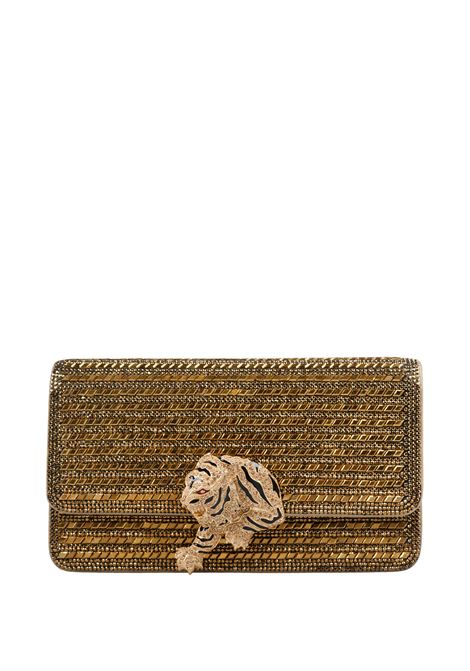 ROBERTO CAVALLI Borsa a Mano Roar Dorata Con Tigri Gioiello - ROBERTO CAVALLI