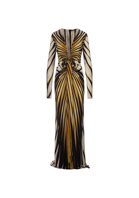 Long Dress With Ray Of Gold Print and Deep Front Neckline ROBERTO CAVALLI | TKT107-JRM3301080