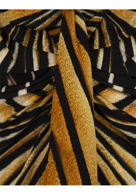 Long Dress With Ray Of Gold Print and Deep Front Neckline ROBERTO CAVALLI | TKT107-JRM3301080