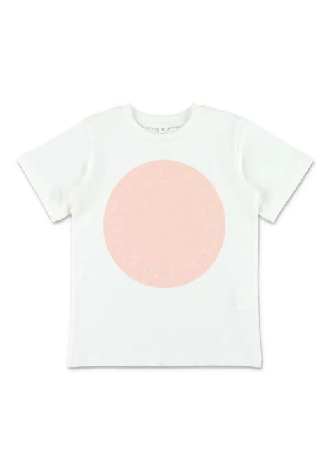 T-Shirt Bianca Con Logo Circolare Rosa STELLA MCCARTNEY KIDS | TV8D51-Z0434101