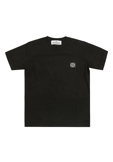 T-Shirt Nera Con Patch Logo STONE ISLAND JUNIOR | 811620147V0029