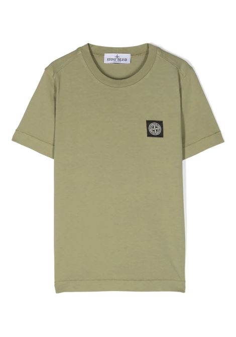 Light Green T-Shirt With Logo Patch STONE ISLAND JUNIOR | 811620147V0055