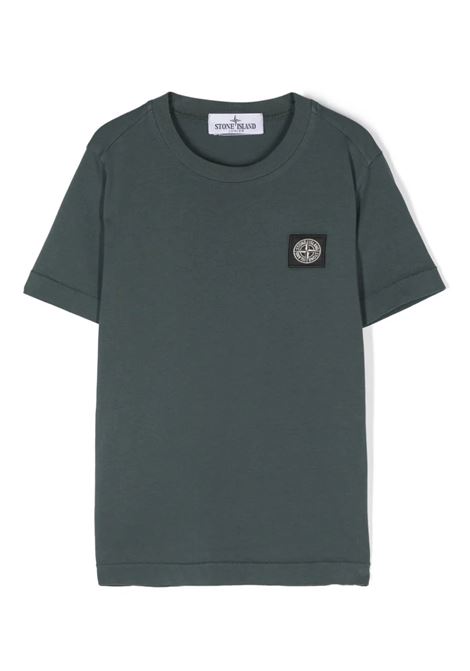 T-Shirt Verde Scuro Con Patch Logo STONE ISLAND JUNIOR | 811620147V0057