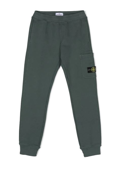 Dark Green Fleece Cotton Cargo Trousers STONE ISLAND JUNIOR | 811661520V0057