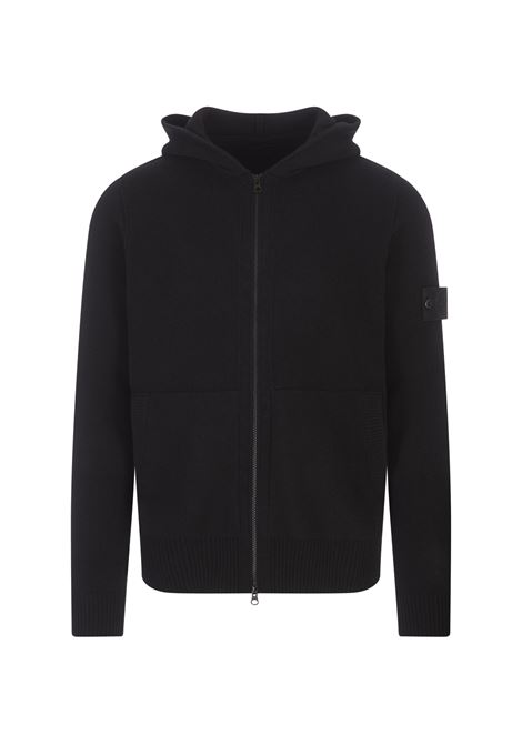 Black Wool Cardigan With Zip and Hood STONE ISLAND | 8115528FAV0029