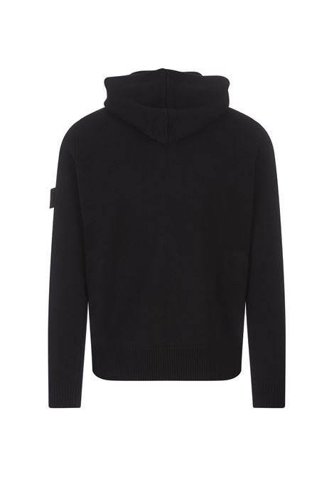 Black Wool Cardigan With Zip and Hood STONE ISLAND | 8115528FAV0029