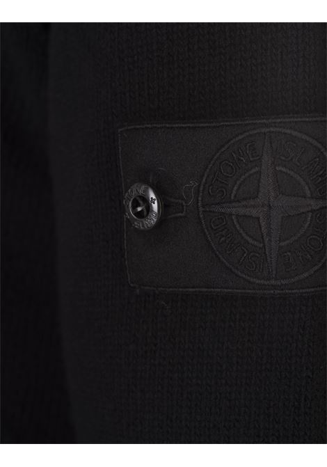 Cardigan In Lana Nero Con Zip e Cappuccio STONE ISLAND | 8115528FAV0029