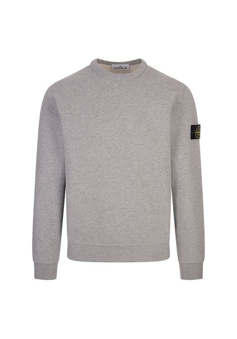 STONE ISLAND Felpa a Girocollo In Cotone Garzato Grigio Chiaro - STONE ISLAND