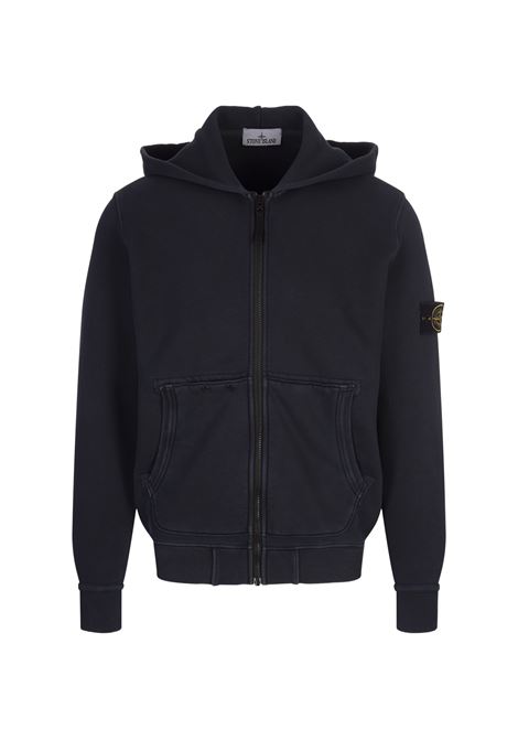 Felpa Blu Con Zip e  Cappuccio In Cotone Con Trattamento OLD STONE ISLAND | 811563341V0120