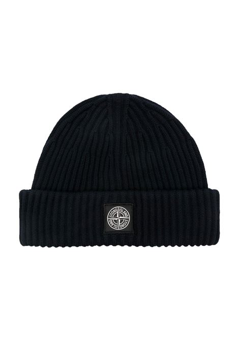 Navy Blue Ribbed Wool Beanie With Logo STONE ISLAND | 8115N22C3V0020