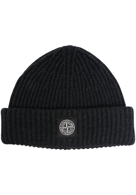 Dark Grey Ribbed Wool Beanie With Logo STONE ISLAND | 8115N22C3V0M65