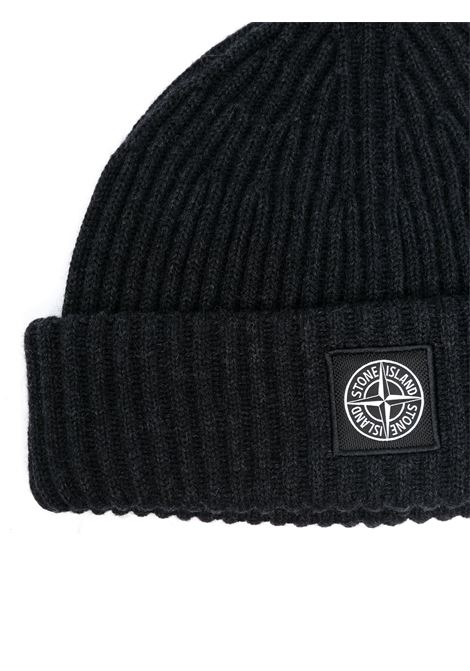 Dark Grey Ribbed Wool Beanie With Logo STONE ISLAND | 8115N22C3V0M65