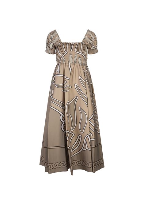 Khaki Zebra Scarf Cotton Midi Dress TORY BURCH | 161194252