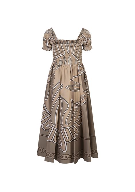 Khaki Zebra Scarf Cotton Midi Dress TORY BURCH | 161194252