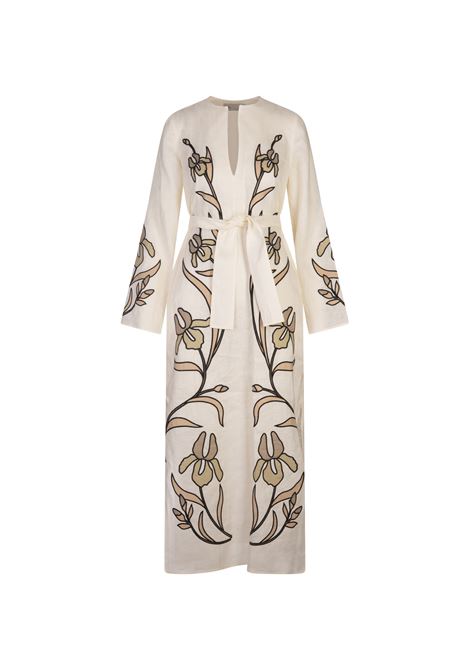 TORY BURCH Caftano In Lino Bianco Con Applicazioni - TORY BURCH