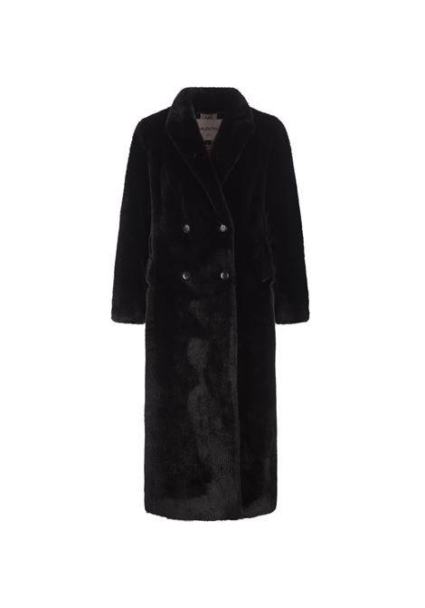 Cappotto Lungo Doppiopetto in Finta Pelliccia Nera VALENTINI 1972 | 2111BLACK