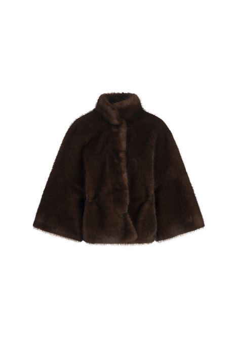 Brown Faux Fur Jacket With Drawstring Behind VALENTINI 1972 | 2131COCOA