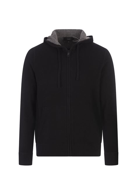 VINCE Felpa Con Zip e Cappuccio In Cashmere Nero - VINCE