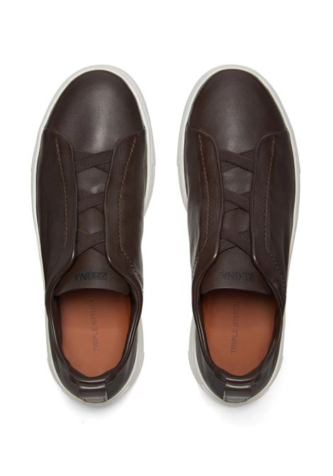 Triple Stitch SECONDSKIN Sneakers In Dark Brown ZEGNA | LHOTA-S5207ZCFF