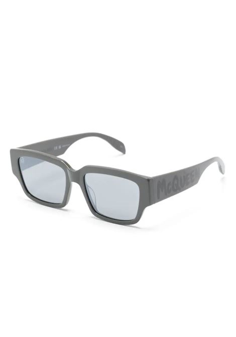 Grey Graffiti Rectangle Sunglasses ALEXANDER MCQUEEN | 669322-J07491299