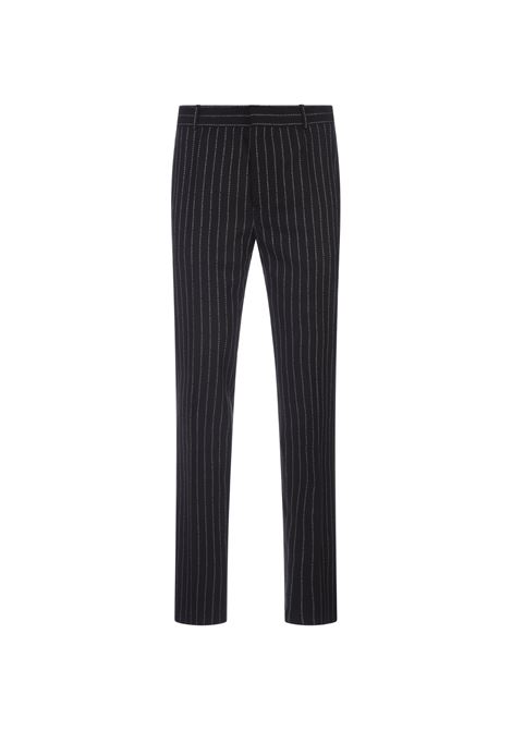 Black Pinstripe Trousers With Lettering Logo ALEXANDER MCQUEEN | 735205-QUAAR1090