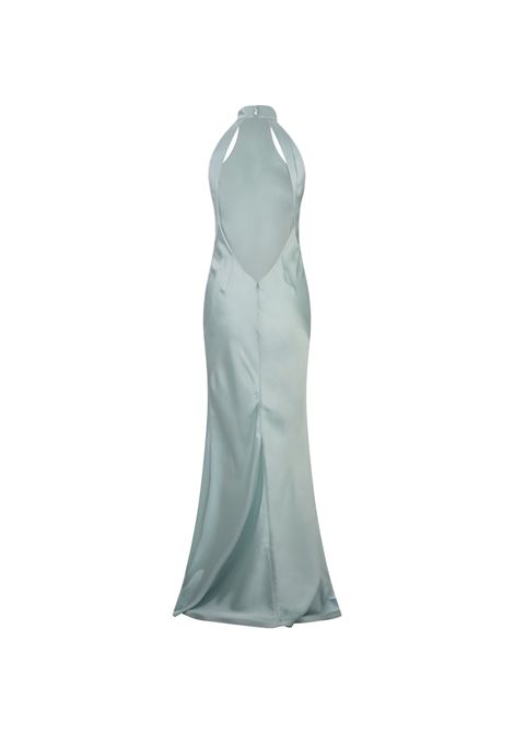 Long Dress In Aqua Satin With Floral Application AMEN | ACS24518C13