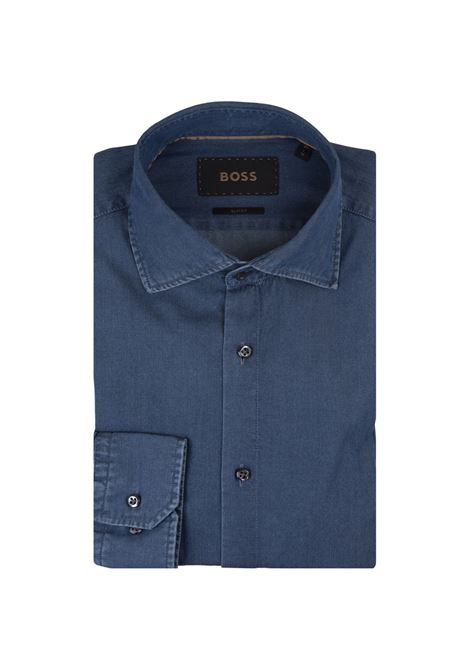 Slim Fit Shirt In Blue Cotton Denim BOSS | 50496932455