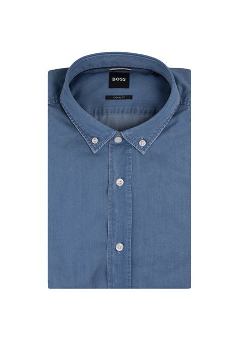 Blue Chambray Shirt With Button-Down Collar BOSS | 50513728437