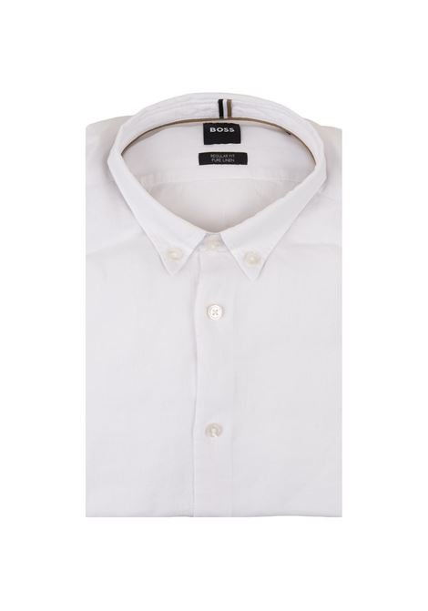 Camicia Regular Fit In Lino Bianco Con Colletto Button-Down BOSS | 50513849100