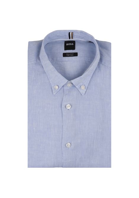 Regular Fit Shirt In Light Blue Linen With Button-Down Collar BOSS | 50513849450