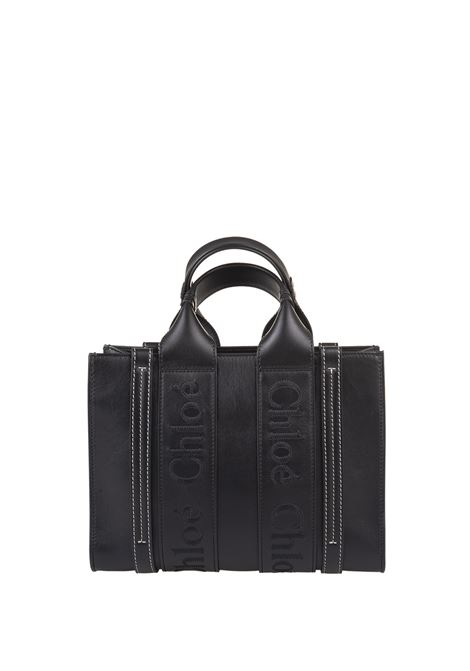 Woody Small Shopping Bag In Black Leather CHLOÉ | C23US397I60001