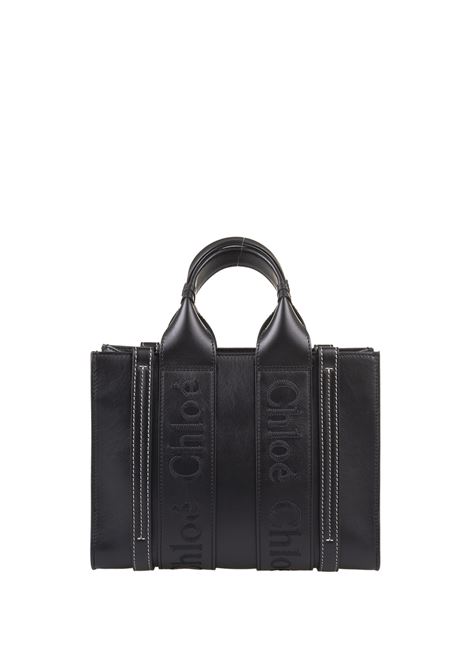 Woody Small Shopping Bag In Black Leather CHLOÉ | C23US397I60001