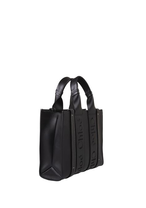 Woody Small Shopping Bag In Black Leather CHLOÉ | C23US397I60001