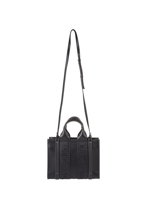 Woody Small Shopping Bag In Black Leather CHLOÉ | C23US397I60001