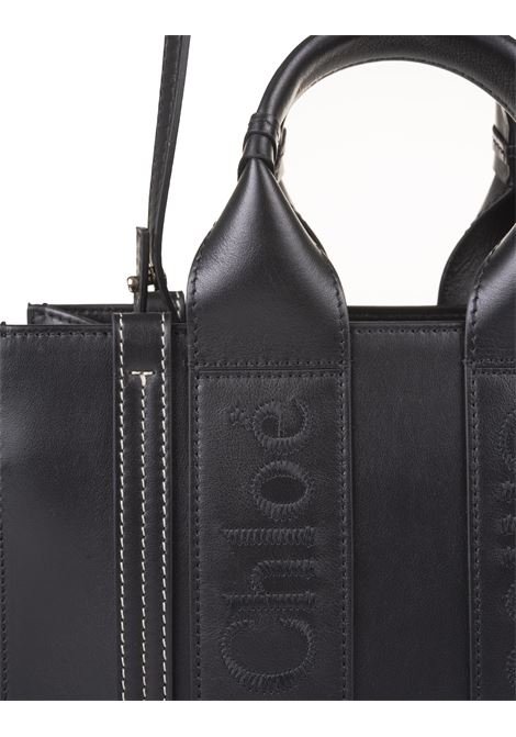 Woody Small Shopping Bag In Black Leather CHLOÉ | C23US397I60001