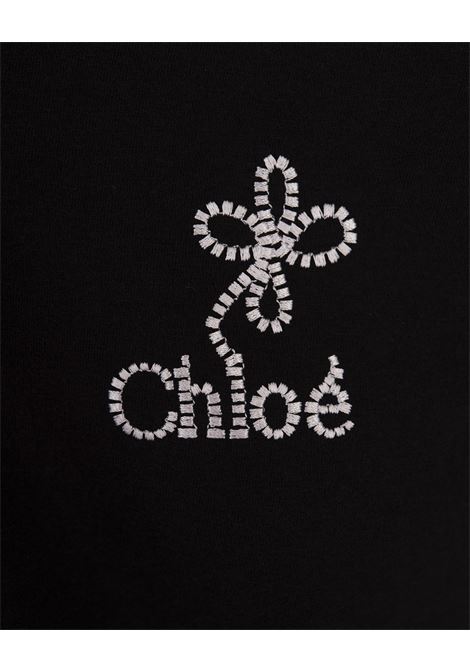 T-Shirt Nera Con Logo e Ricamo Floreale CHLOÉ | C24UJH01184001