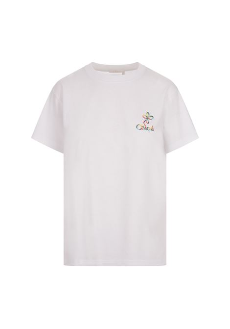 White T-Shirt With Logo And Floral Embroidery CHLOÉ | C24UJH01184101