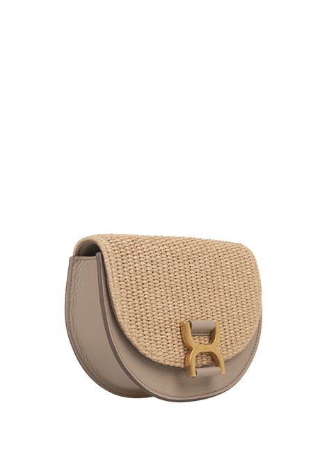 Marcie Mini Raffia Flap Bag In Mud Leather CHLOÉ | C24UP847N5624P