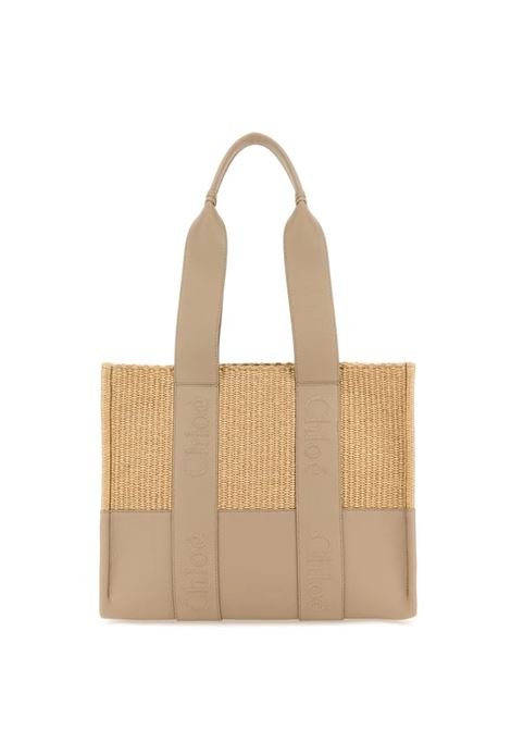 Woven Woody Medium Tote Bag With Beige Leather Panels CHLOÉ | C24US383M94083
