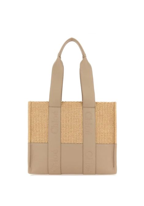 Woven Woody Medium Tote Bag With Beige Leather Panels CHLOÉ | C24US383M94083