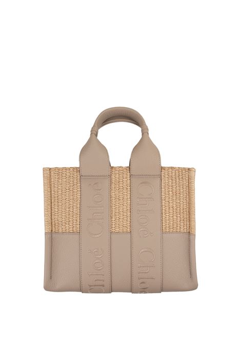 Borsa Tote Woody Piccola In Pelle e Rafia Con Logo Ricamato CHLOÉ | C24US397M94083