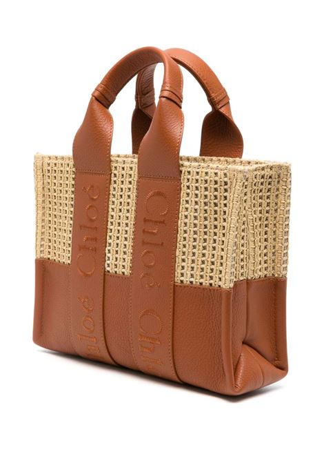 Borsa Tote Woody Piccola In Pelle e Rafia Con Logo Ricamato CHLOÉ | C24US397N55247