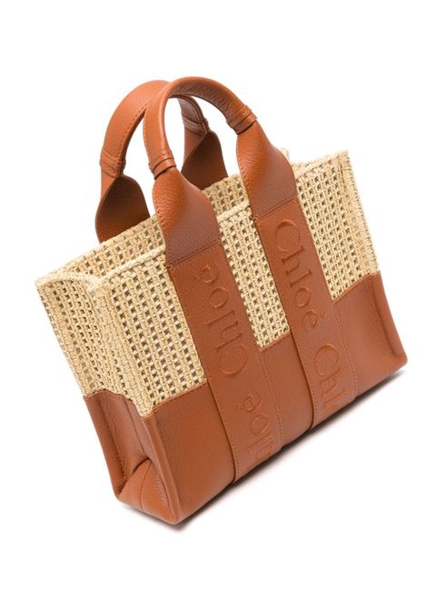 Borsa Tote Woody Piccola In Pelle e Rafia Con Logo Ricamato CHLOÉ | C24US397N55247