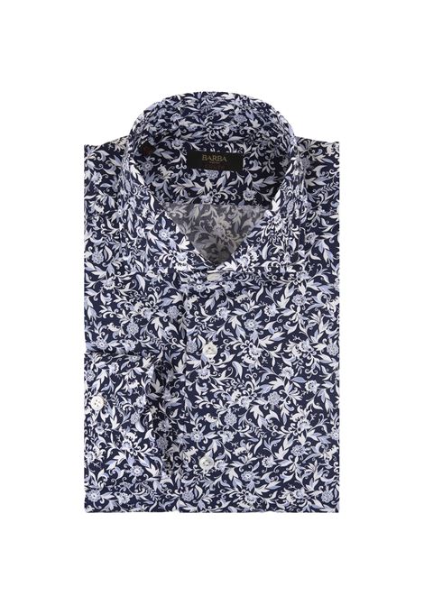 Blue Cotton Shirt With Floral Print BARBA | K1U13P0140015.U0001