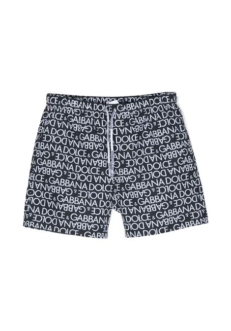 Black Swim Shorts With All-Over Logo DOLCE & GABBANA KIDS | L4J818-1SMFZHBXCA