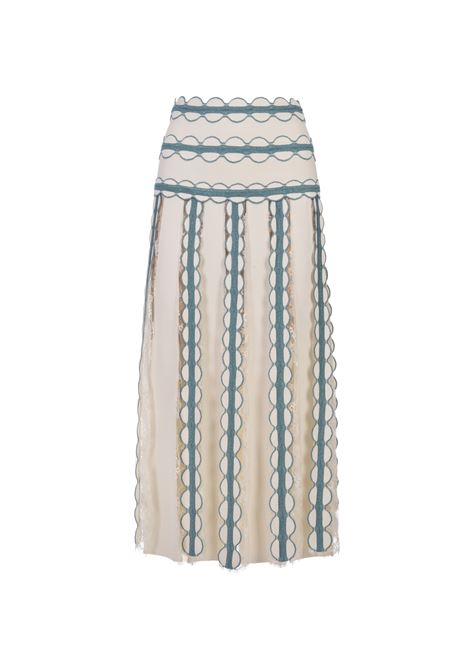 Knit and Lace Midi Skirt In White And Blue Gin